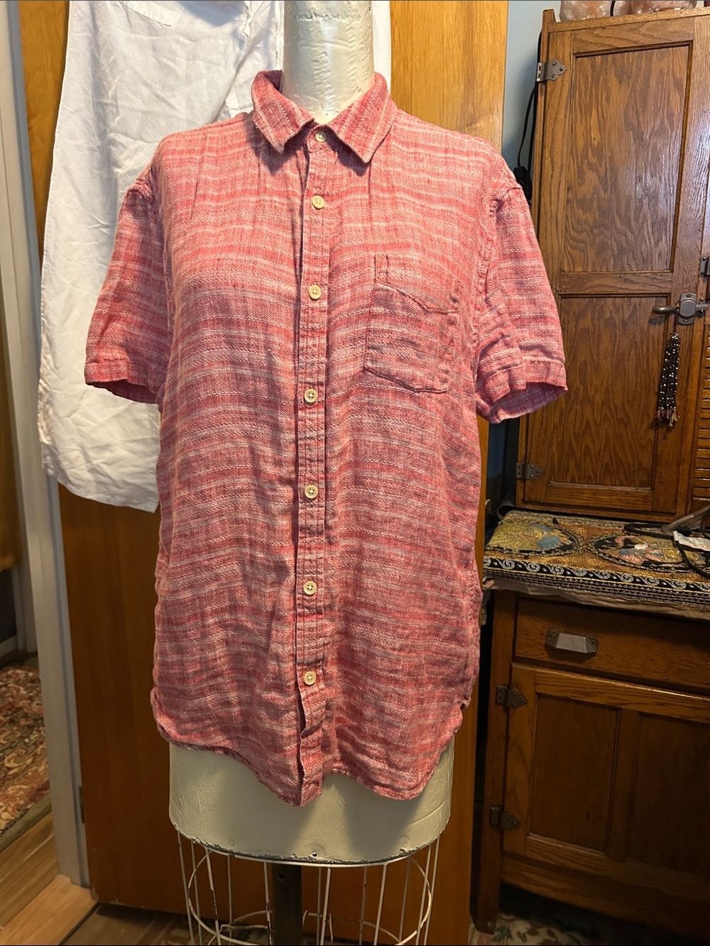 Lucky Brand Red Short-Sleeve Button-Up linen Shirt